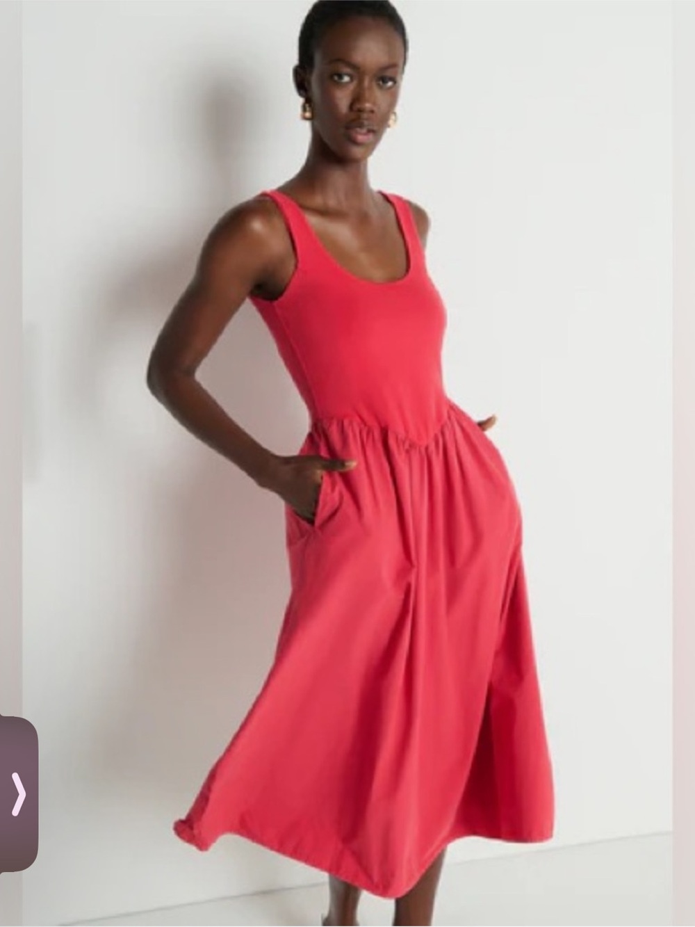 Nation LTD Coral-Red Scoop Neck Midi Dress